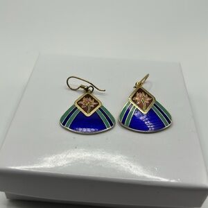 Laurel Burch vintage earrings “water Lily” enamel vermeil boho floral blue green